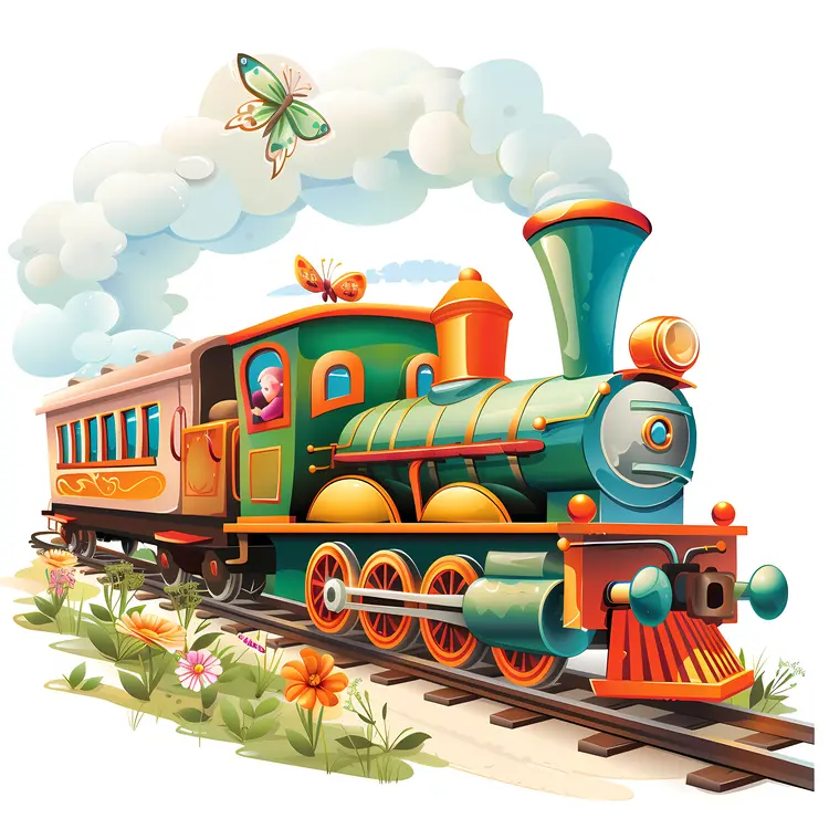 Cartoon Train with Butterflies