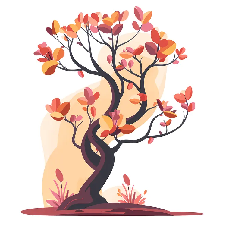 Autumn Tree with Twisted Trunk