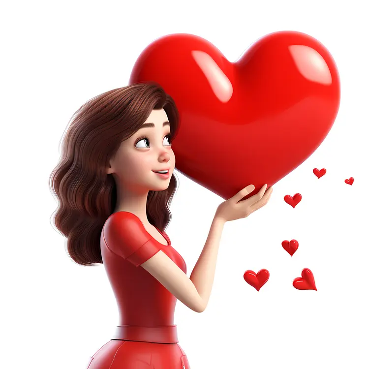 Girl Holding a Big Red Heart