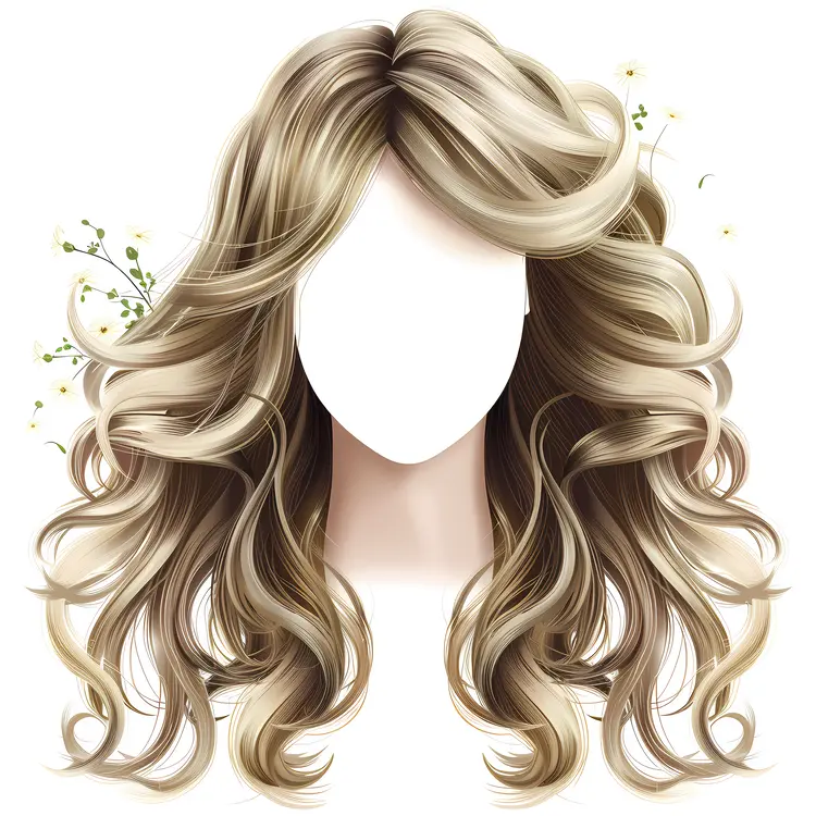 Illustration of Blonde Curly Hair with Flowers
