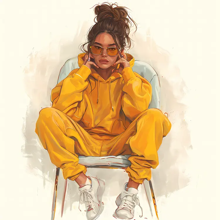 Woman in Yellow Tracksuit Sitting on Chair