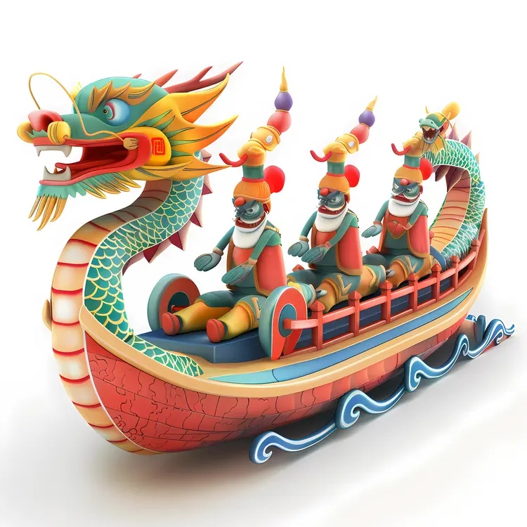 Colorful Dragon Boat with Paddlers
