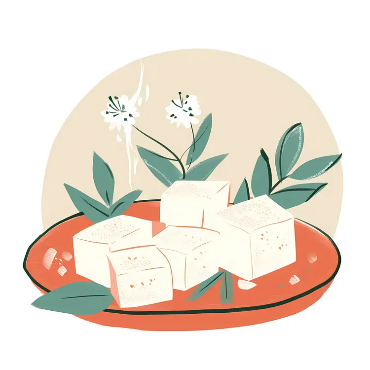 Tofu on Plate with Simple Illustration