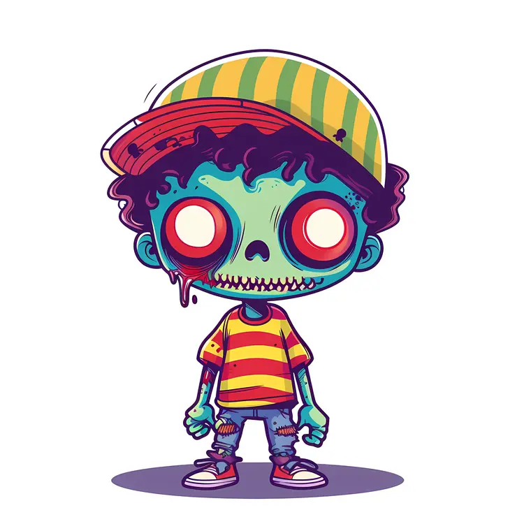Green Zombie Cartoon Character with Yellow Cap