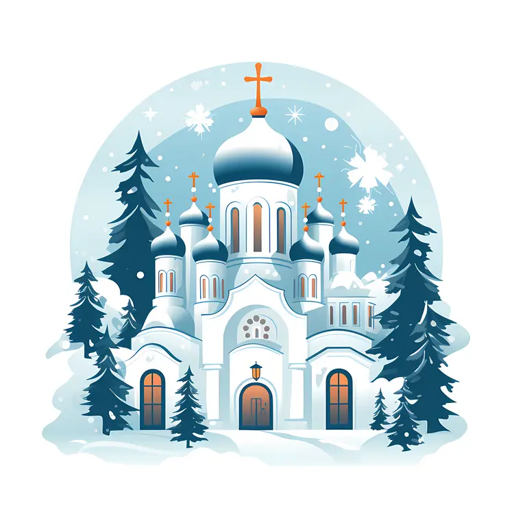 White Church with Blue Domes