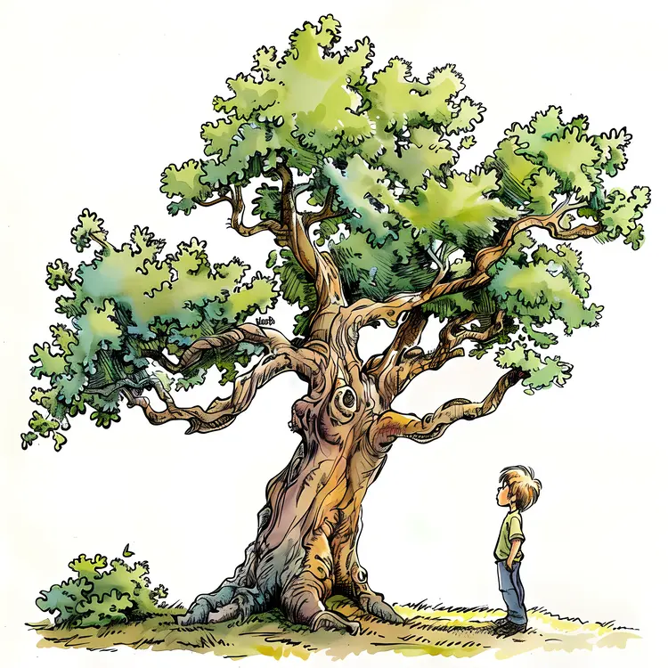 Boy Standing Near an Old Tree