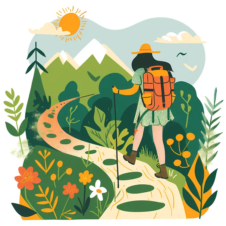 Hiker with Backpack on a Mountain Trail