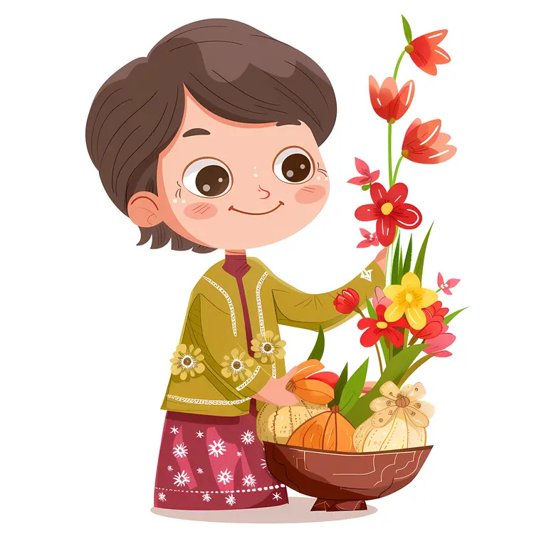 Child Holding a Basket of Flowers