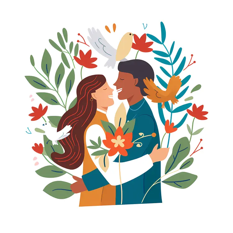 Happy Couple Embracing Illustration