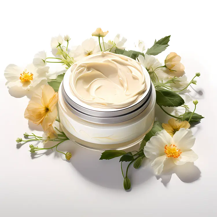Cream Jar with White Flowers