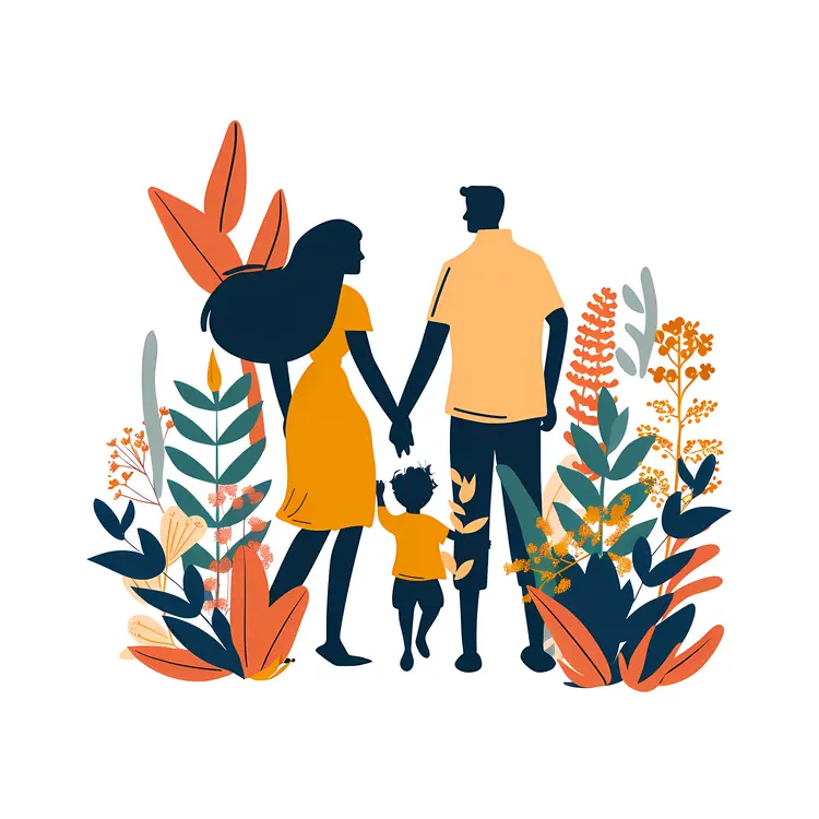 Family Walking in Floral Nature