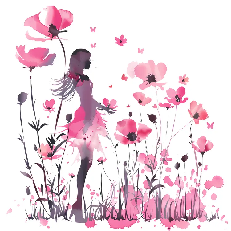 Pink Floral Silhouette Art