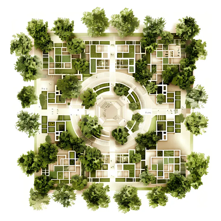 Square Architectural Plan with Trees