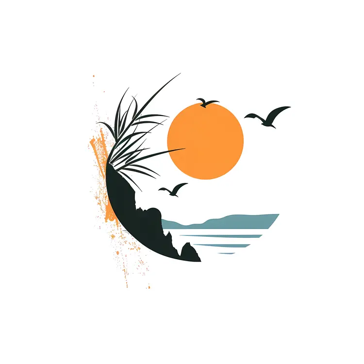 Birds Flying Over the Sea at Sunset