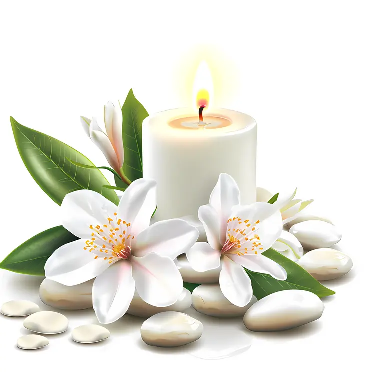 White Candles with Jasmine Flowers