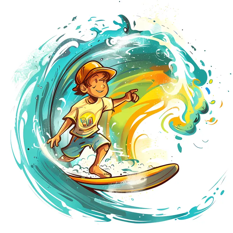 Young Boy Surfing on a Wave