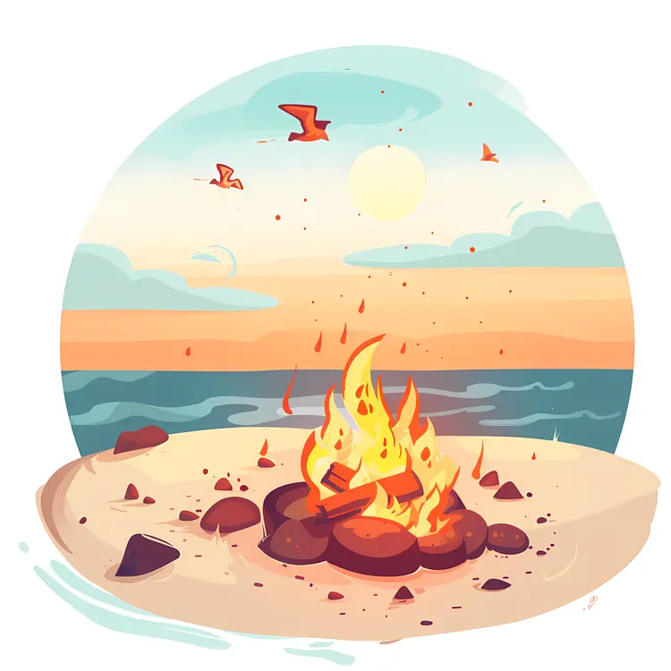 Campfire on Beach at Sunset