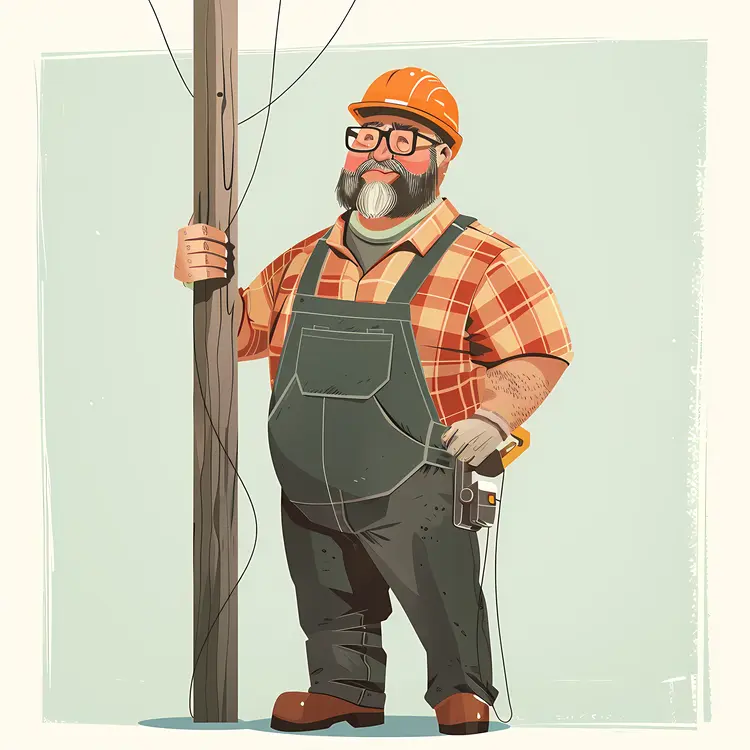 Cartoon Lineman with Utility Pole