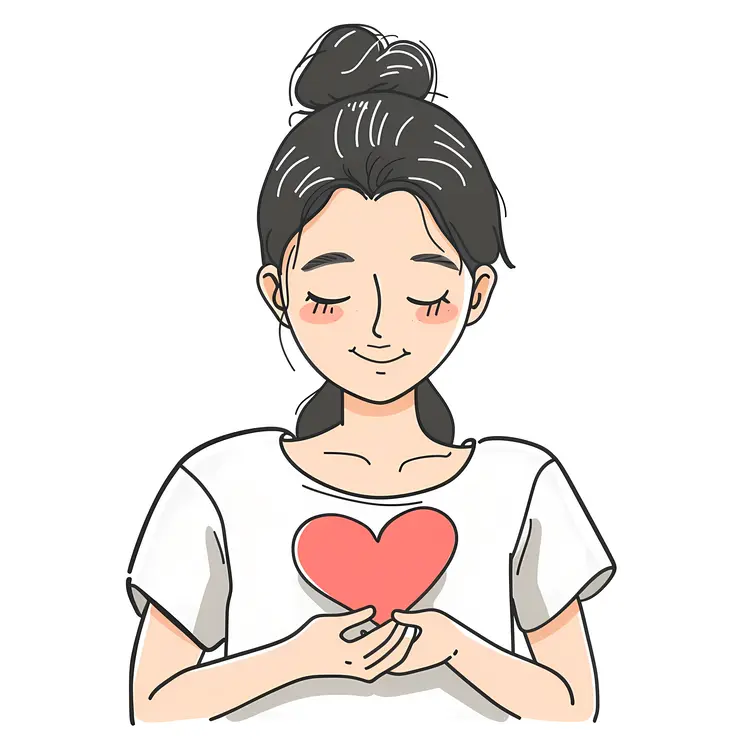 Girl Holding a Heart with Eyes Closed