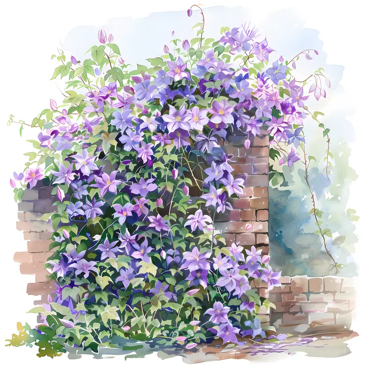 Purple Flowers on a Brick Wall