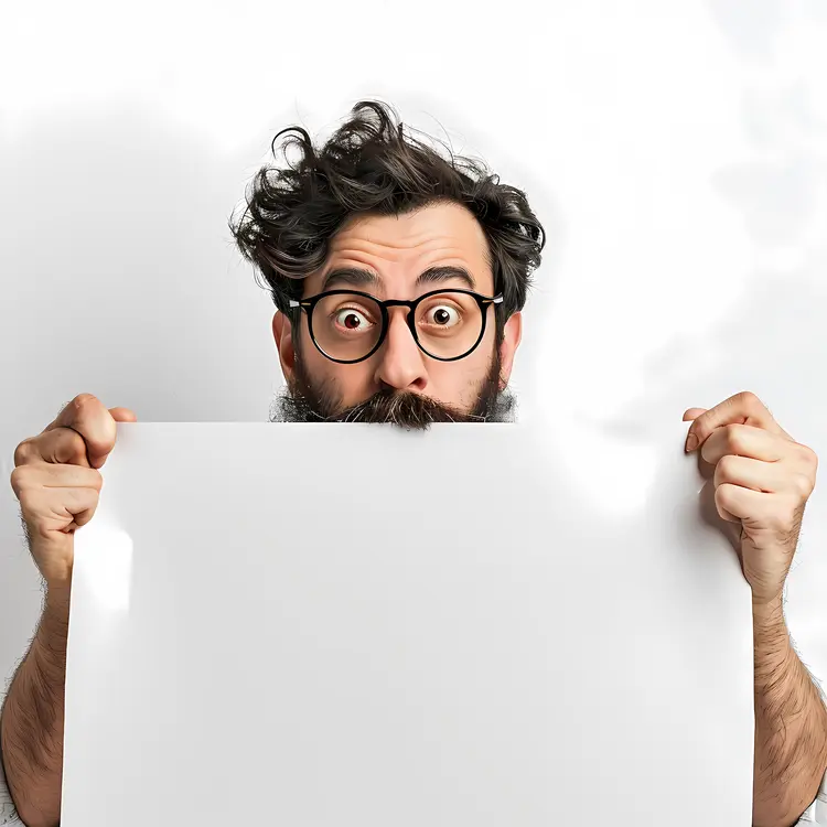 Surprised Man with Glasses Holding Paper