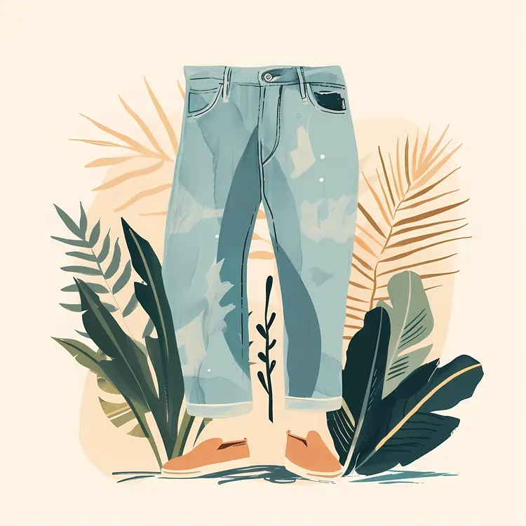 Blue Jeans with Tropical Leaves