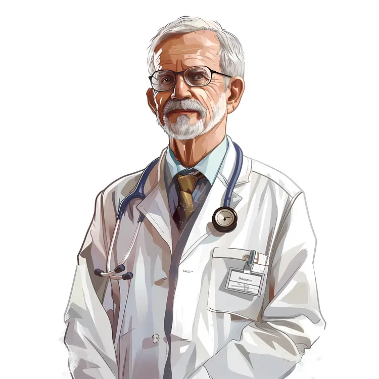 Elderly Doctor with Glasses and Stethoscope