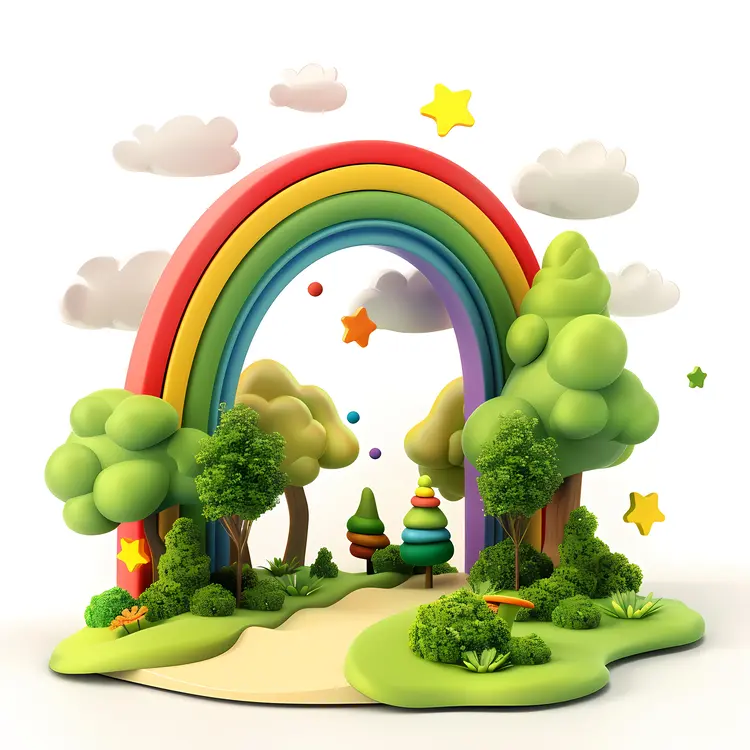 Whimsical Rainbow and Trees Illustration