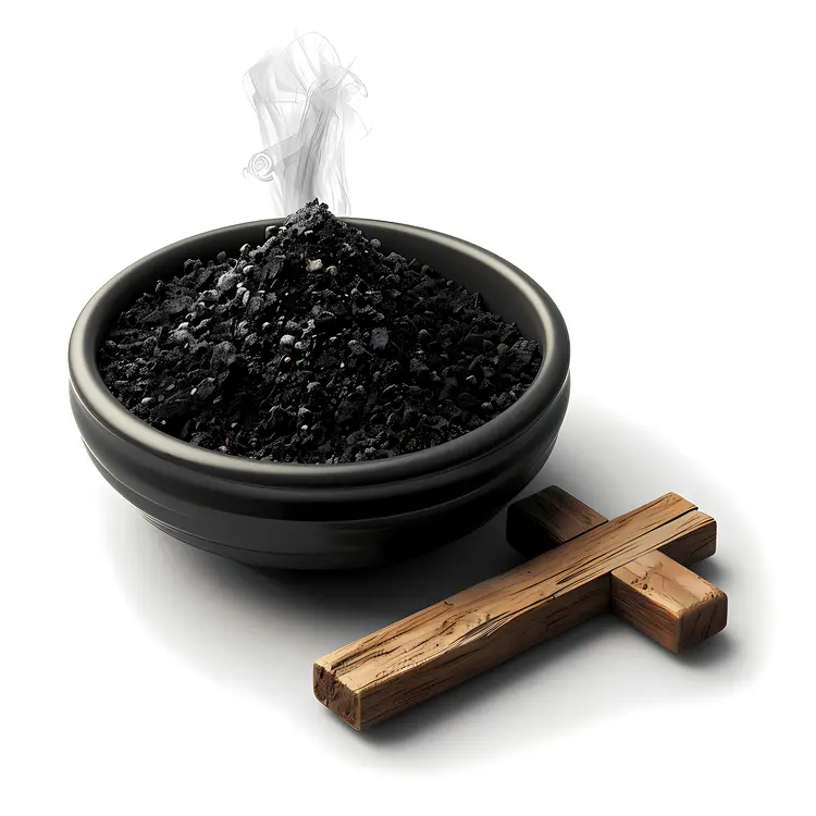 Ashes in Bowl with Wooden Cross