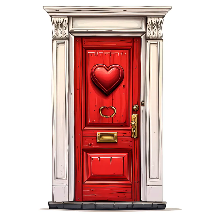 Red Door with Heart and White Frame for Valentine's Day