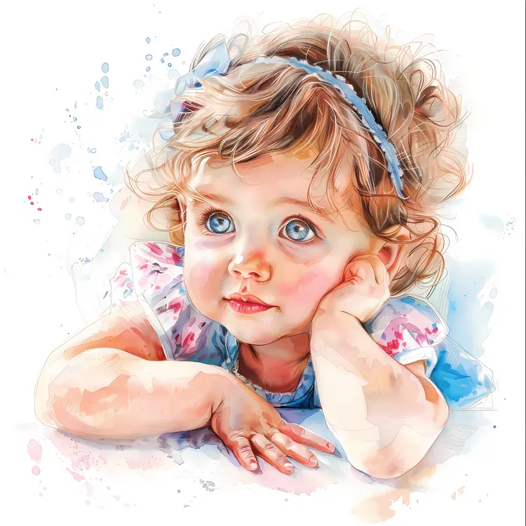 Adorable Baby with Curly Hair and Blue Eyes