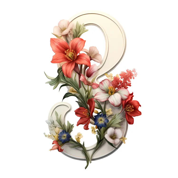 Floral Number 8 with Colorful Flowers