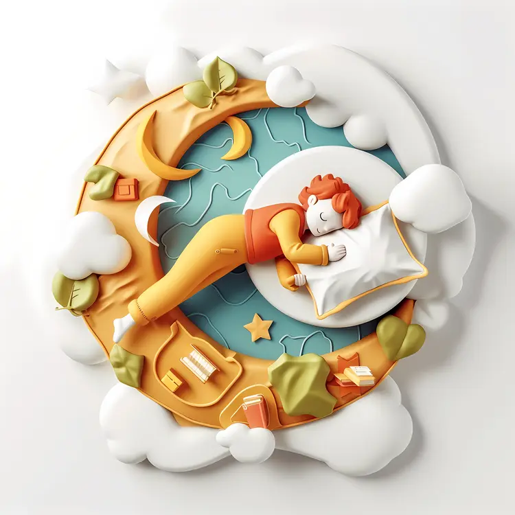 Sleeping Child on Moon with Clouds