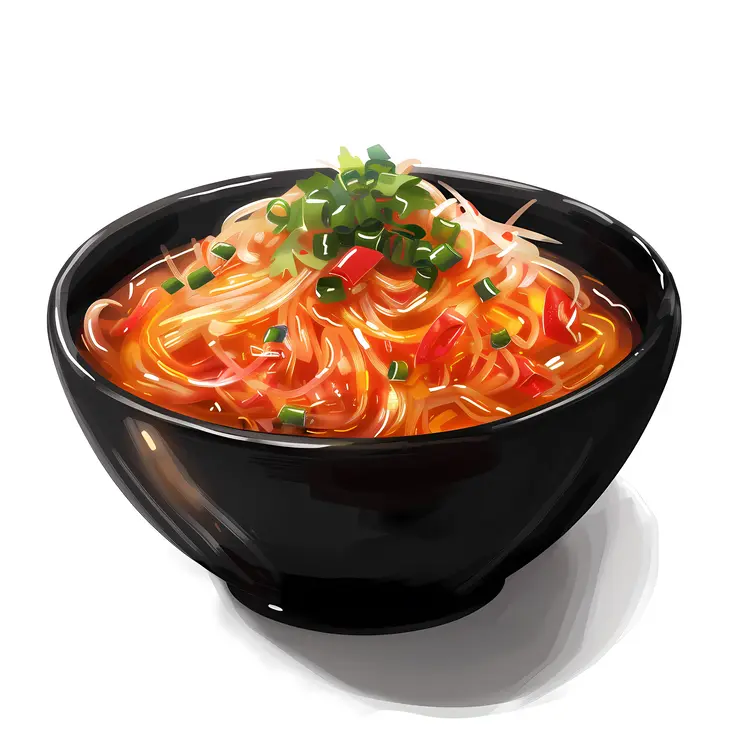 Noodles in Black Bowl