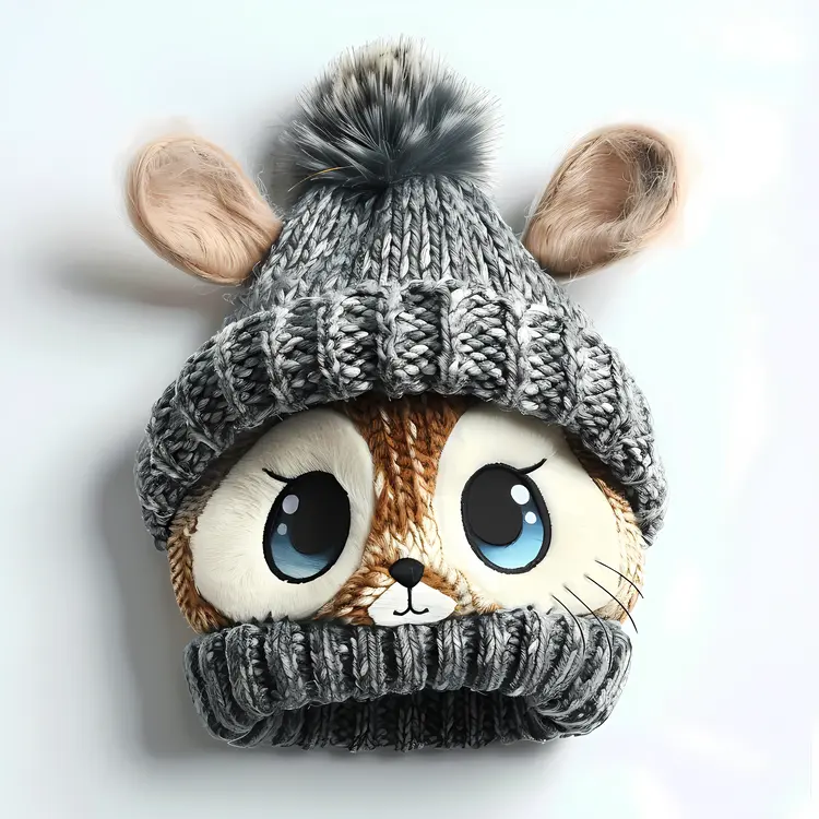 Gray Cute Beanie with Animal Ears
