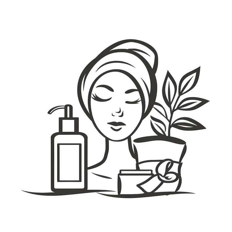 Skincare Outline with Spa Towel and Plants