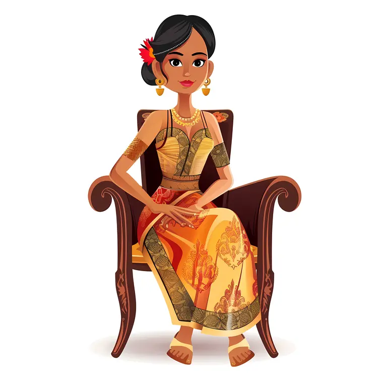 Cute Woman in Traditional Dress Sitting