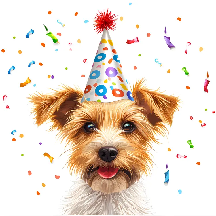 Cute Dog with Party Hat Celebrating Birthday