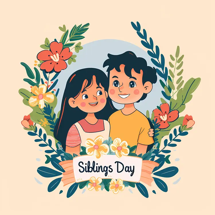 Siblings with Floral Wreath Celebrating Siblings Day