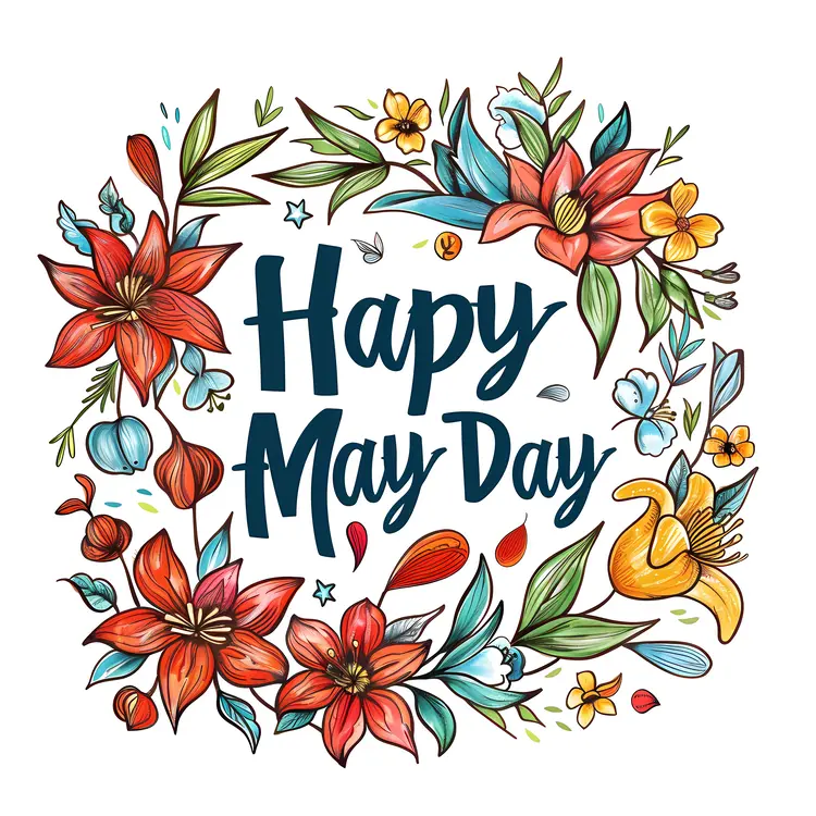 Happy May Day with Colorful Flowers