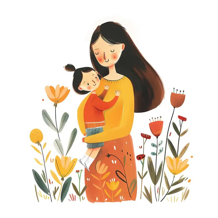 Mother and Child Surrounded by Flowers