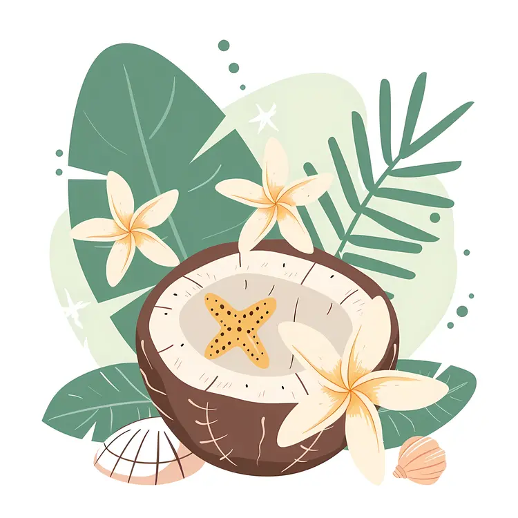 Tropical Coconut and Flowers with Seashells