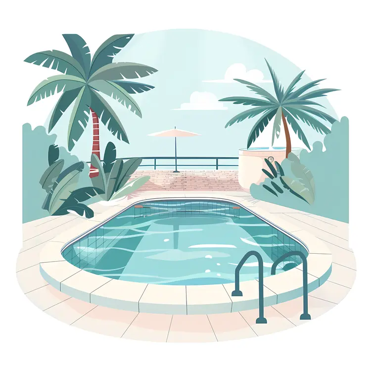 Serene Swimming Pool with Palm Trees