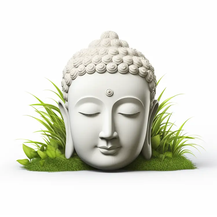 Buddha Head Statue with Greenery