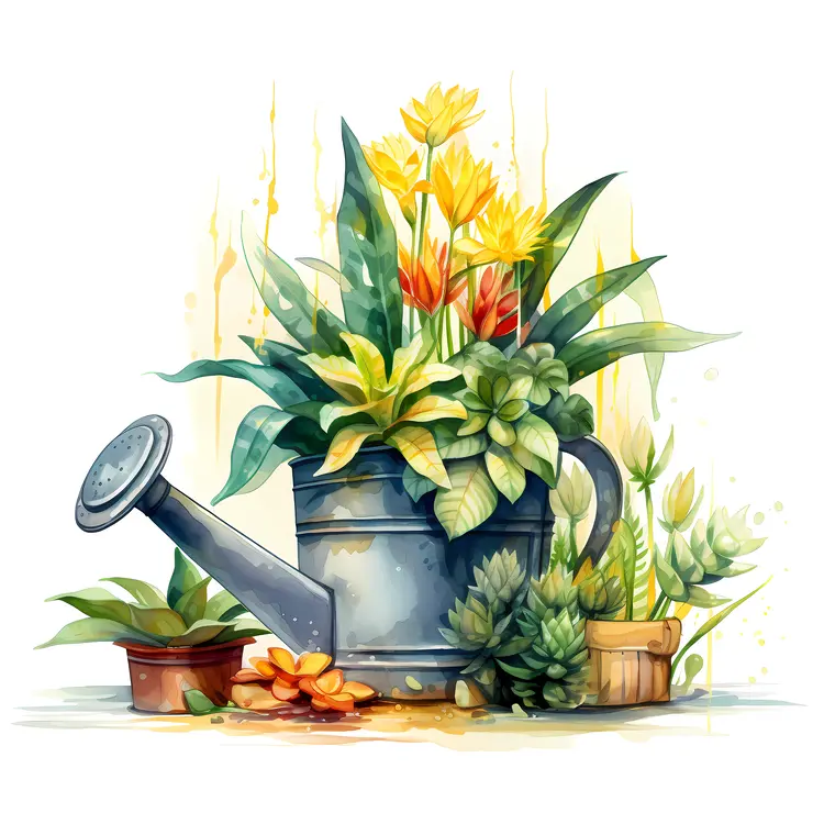 Watering Can with Colorful Flowers