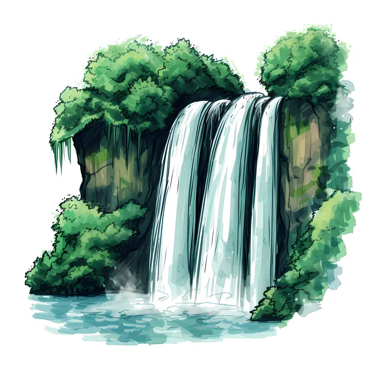 Double Waterfall with Lush Greenery
