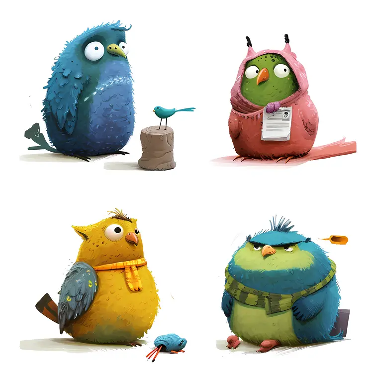 Colorful Cartoon Birds
