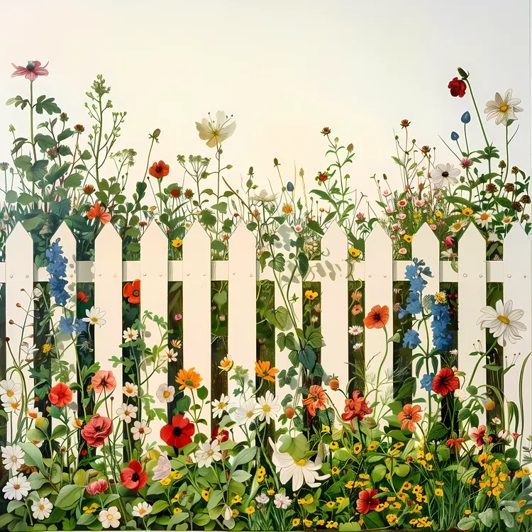 Wildflowers by a White Fence