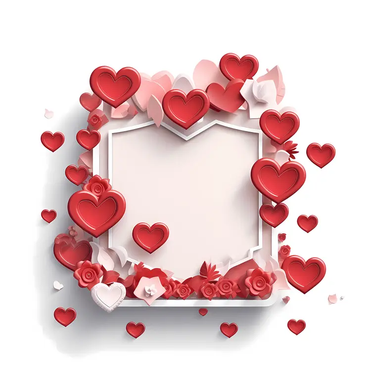 Heart Shape Frame with Red Hearts and Flowers