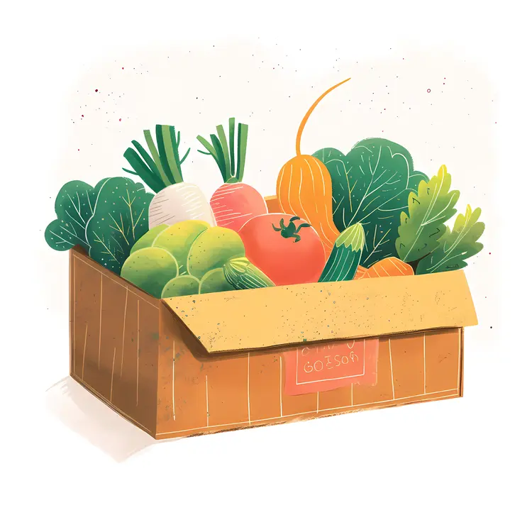 Illustrated Box of Fresh Vegetables